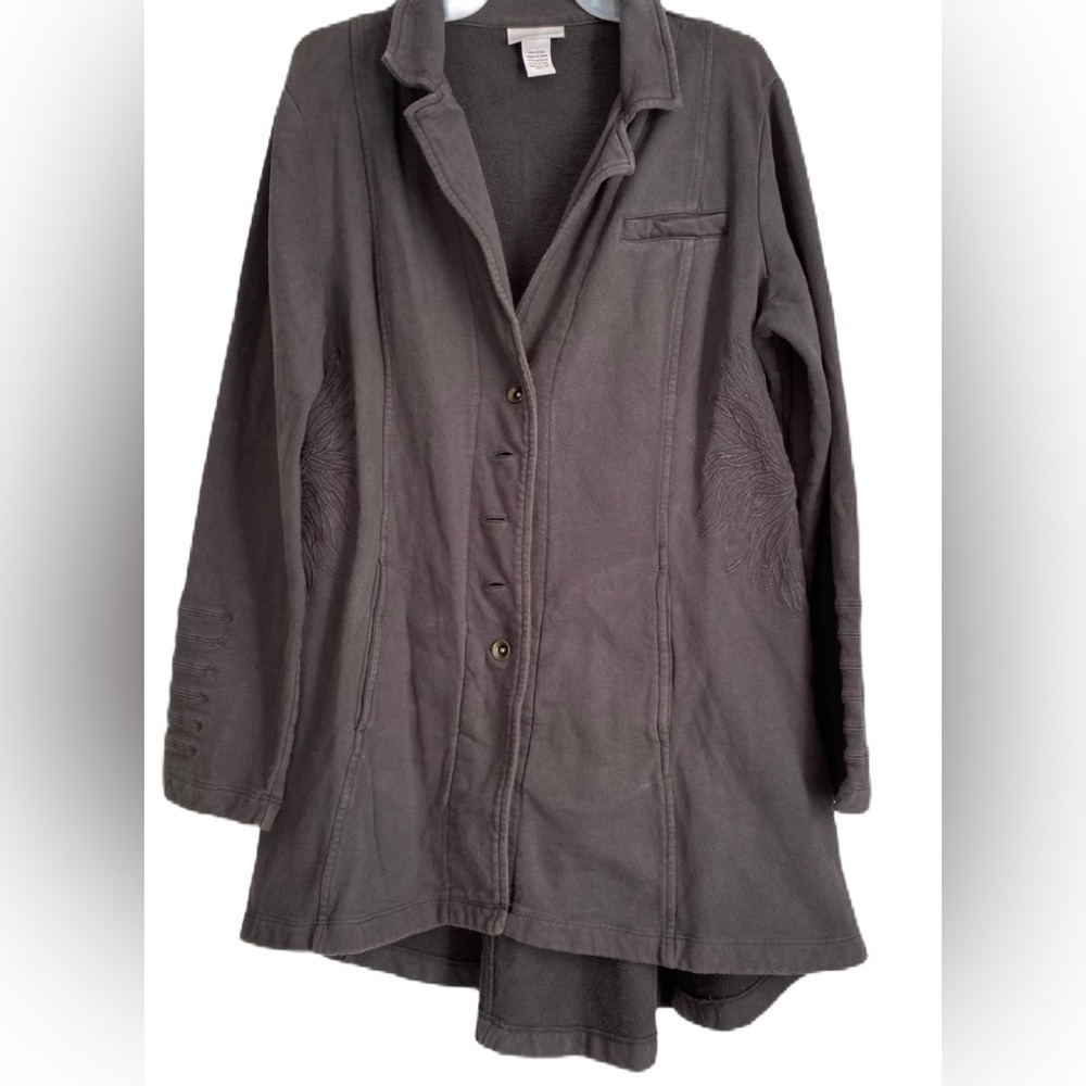 Soft Surroundings Embroidered Military Jacket Charcoal Gray High-Low Sz: Large